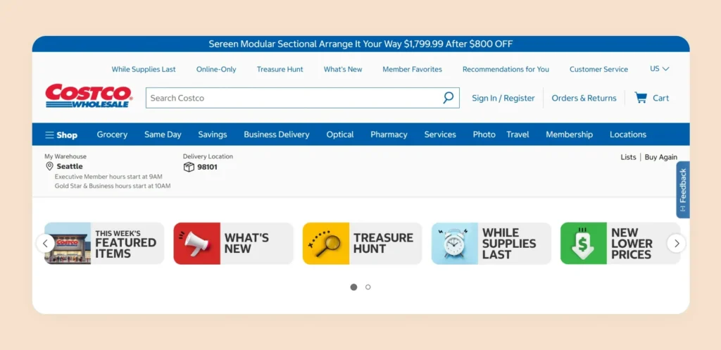 Costco Wholesale global retailer homepage