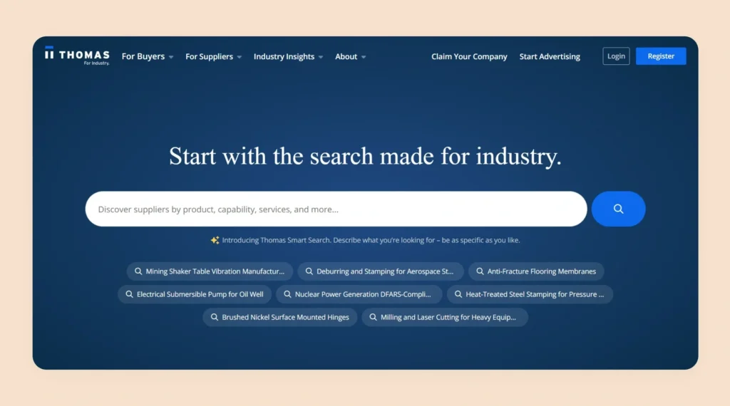 Thomas industrial sourcing platform showing supplier comparison tool for wholesalers