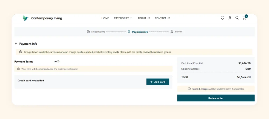 A checkout page of a B2B storefront created in WizCommerce A checkout page of a B2B storefront created in WizCommerce