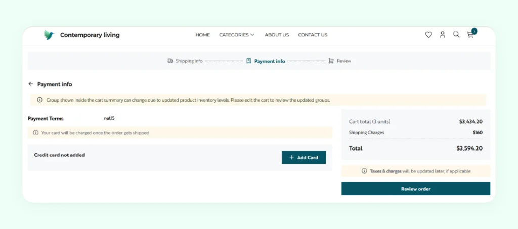A checkout page of a B2B storefront created in WizCommerce A checkout page of a B2B storefront created in WizCommerce