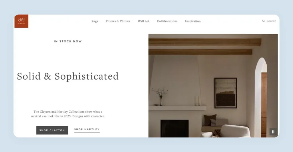 Loloi Rugs B2B ecommerce website showing intuitive catalog navigation and filtering for wholesale buyers