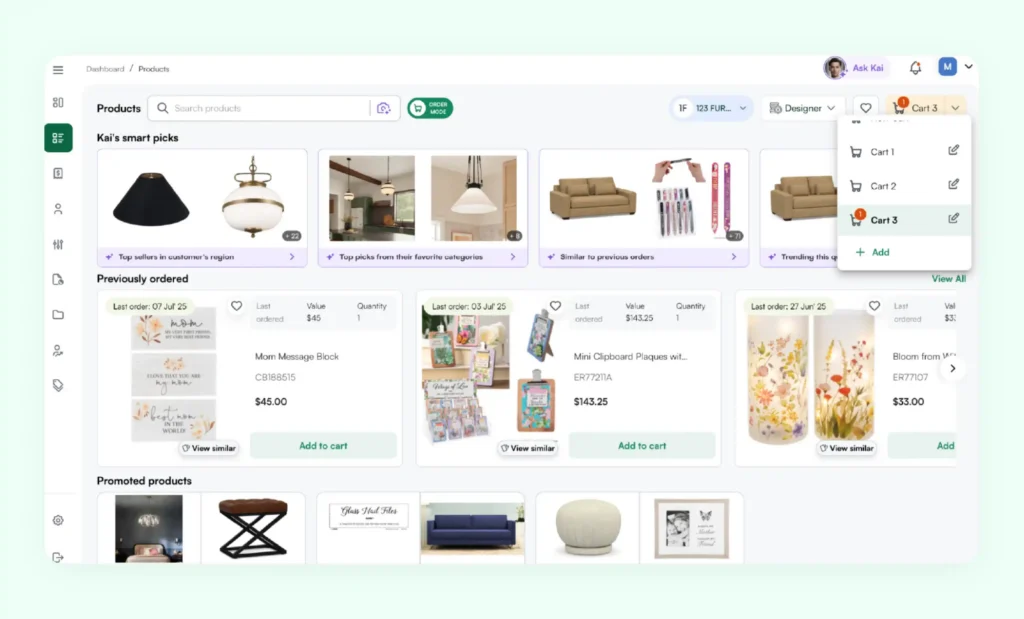 Multi-cart feature of WizCommerce in action Multi-cart feature of WizCommerce in action