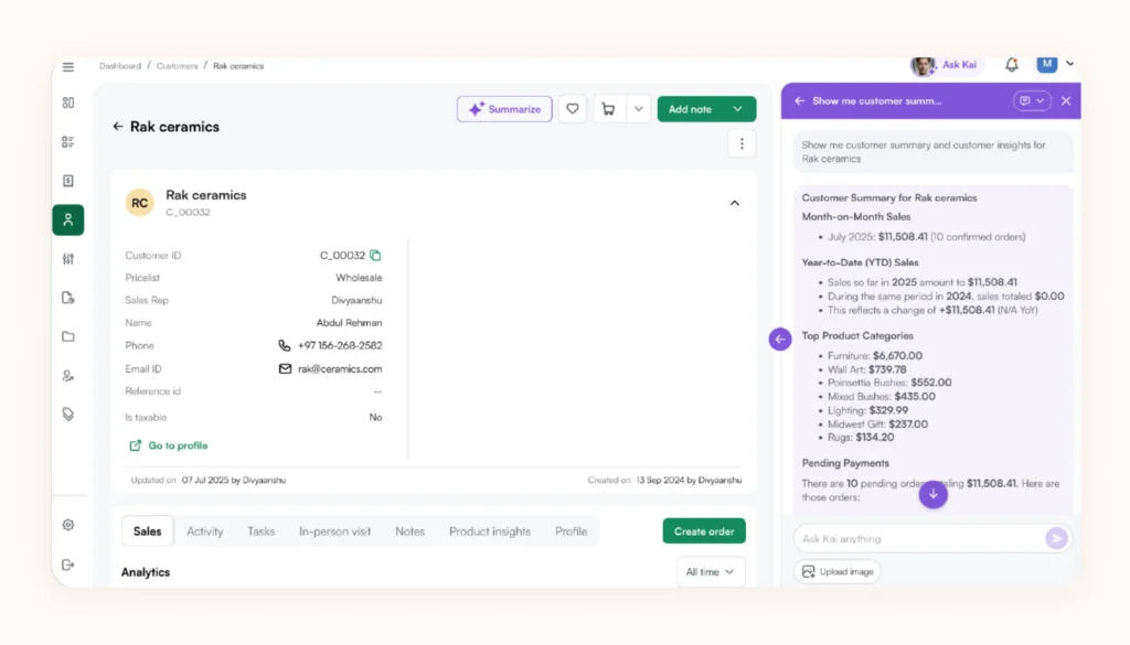  Kai, an AI sales assistant for reps, in action