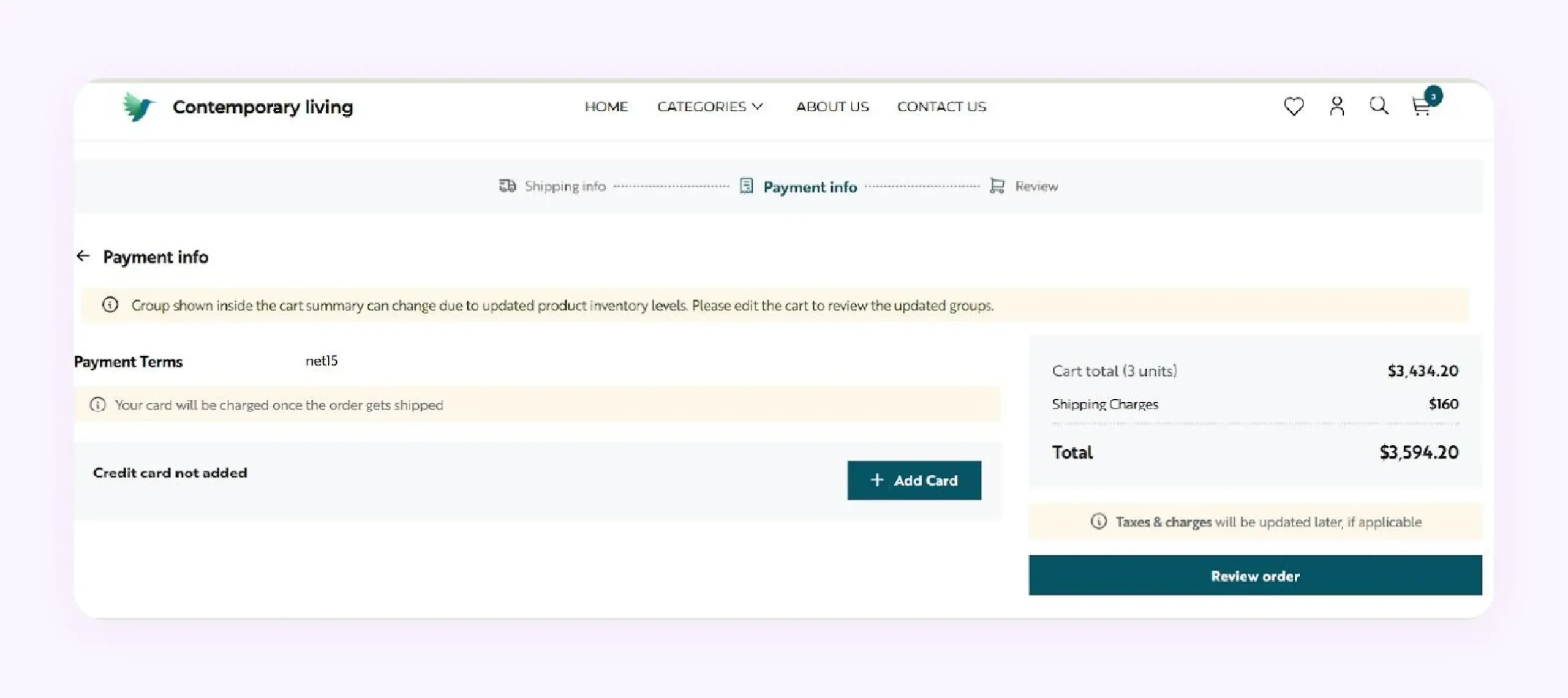 A checkout page of a B2B storefront created in WizCommerce A checkout page of a B2B storefront created in WizCommerce