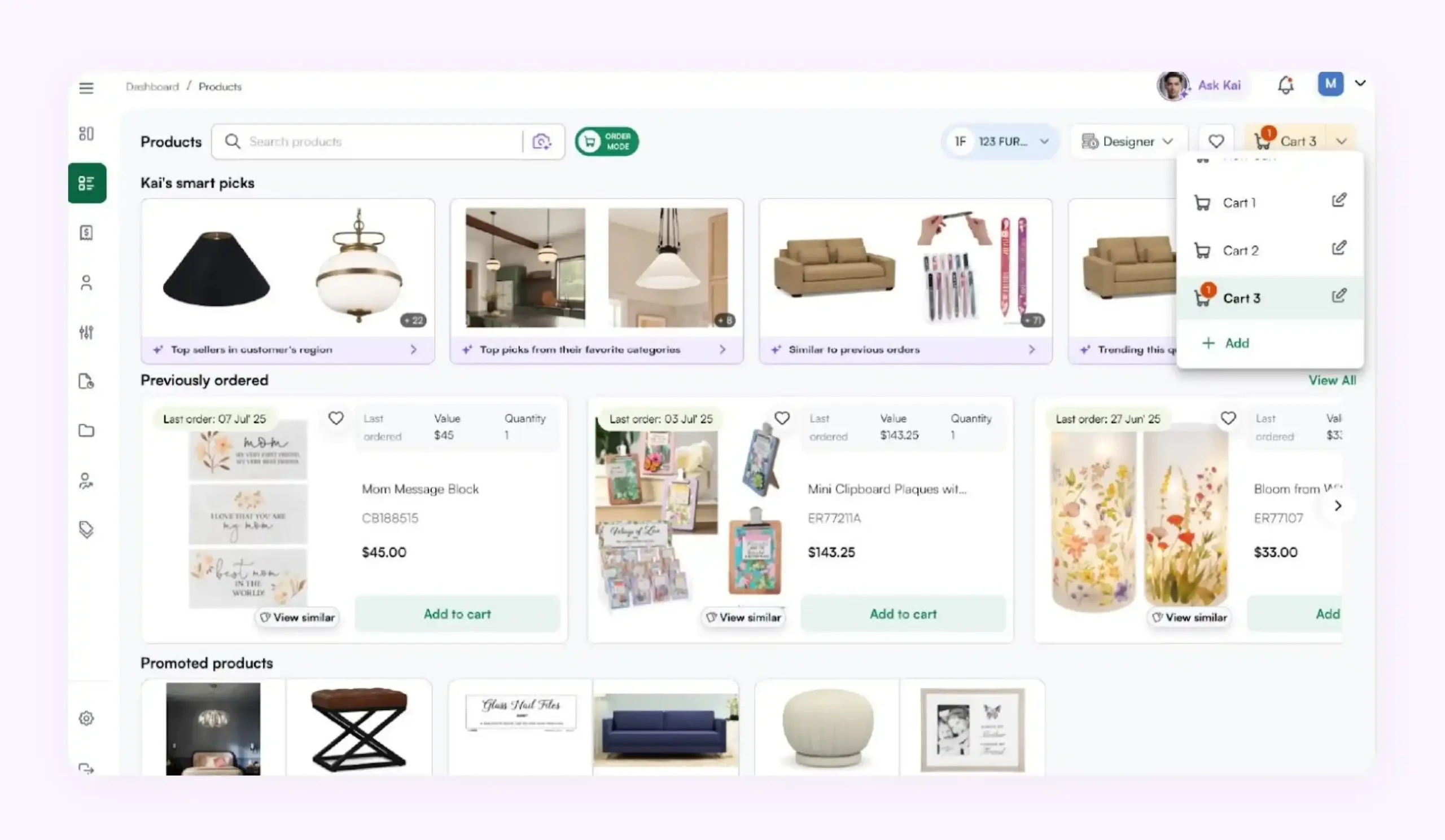 Multi-cart feature of WizCommerce in action Multi-cart feature of WizCommerce in action