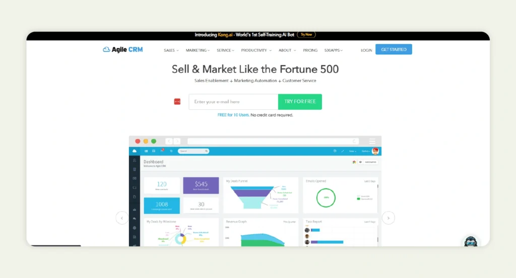 Agile CRM homepage