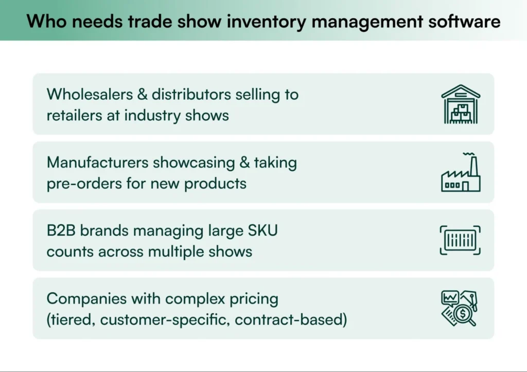Infographic of who needs trade show inventory management software Infographic of who needs trade show inventory management software