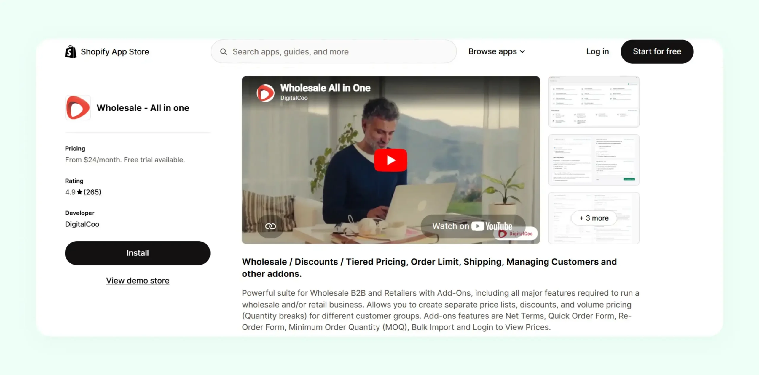 Wholesale - All in One Shopify app showing discount rules and custom pricing
