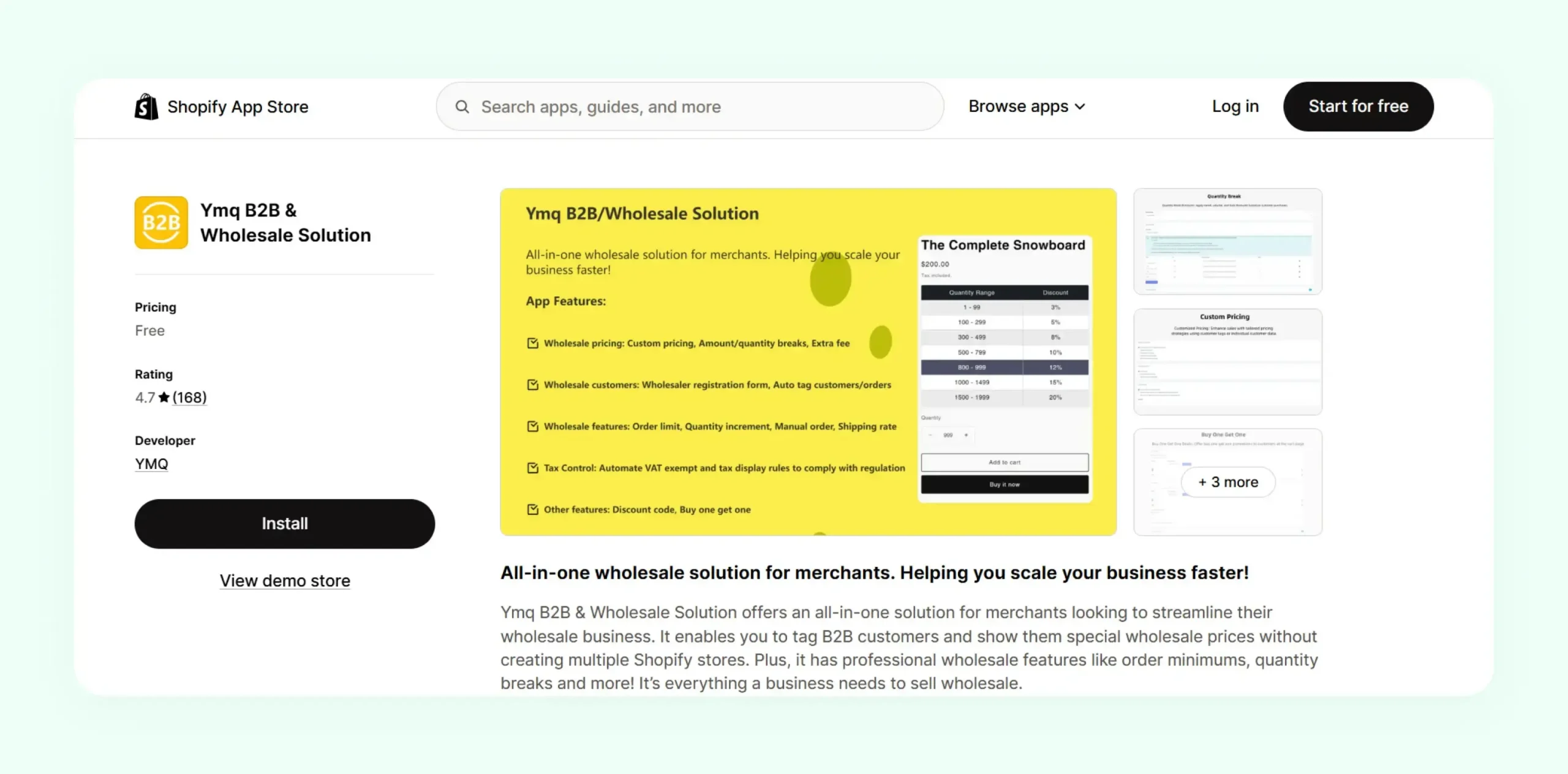 Ymq B2B wholesale solution Shopify app showing custom pricing