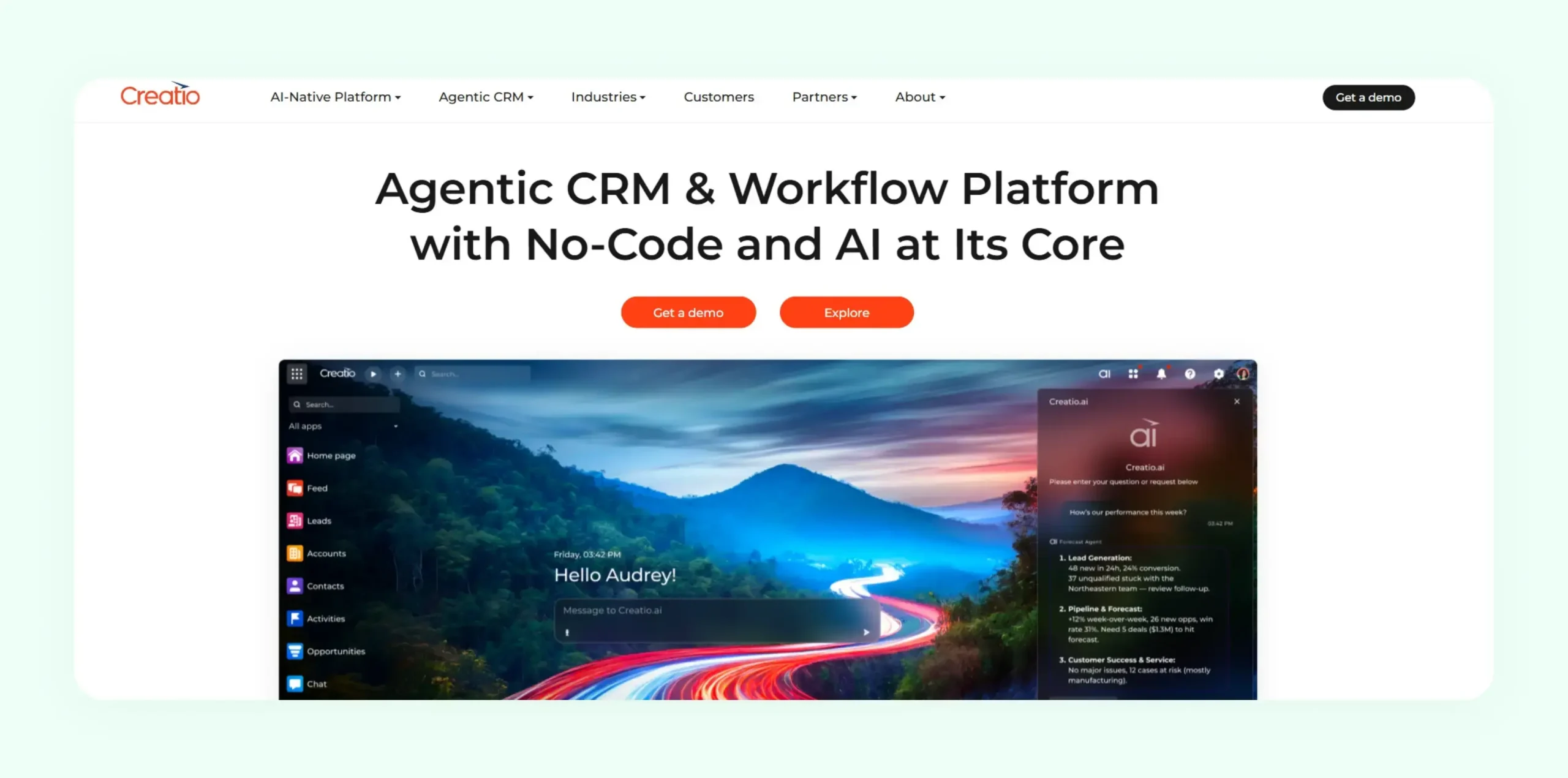 Creatio CRM platform showing no-code workflow automation and marketing campaign management tools Creatio CRM platform showing no-code workflow automation and marketing campaign management tools