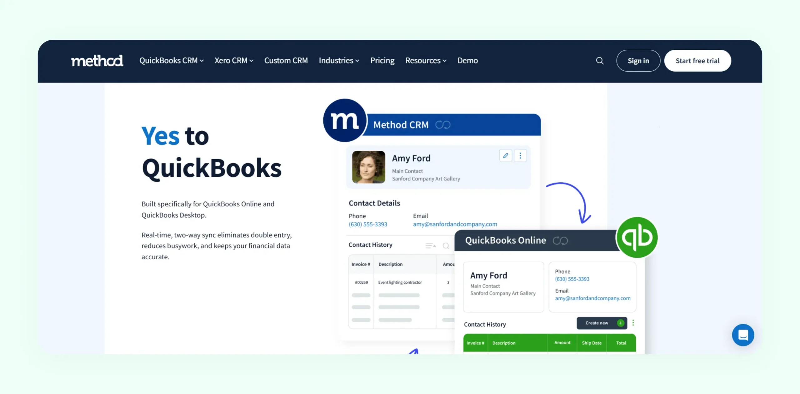 Method CRM platform showing QuickBooks integration and customer portal for accounting-focused businesses Method CRM platform showing QuickBooks integration and customer portal for accounting-focused businesses