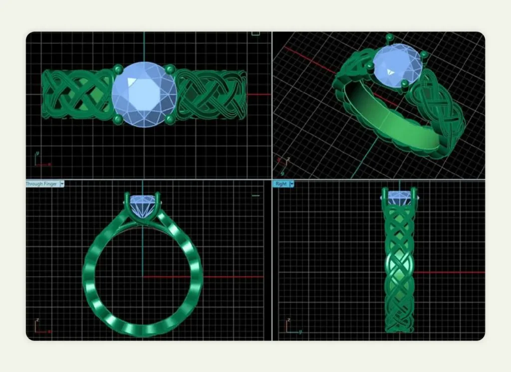 Computer aided design software interface showing ring models Computer aided design software interface showing ring models