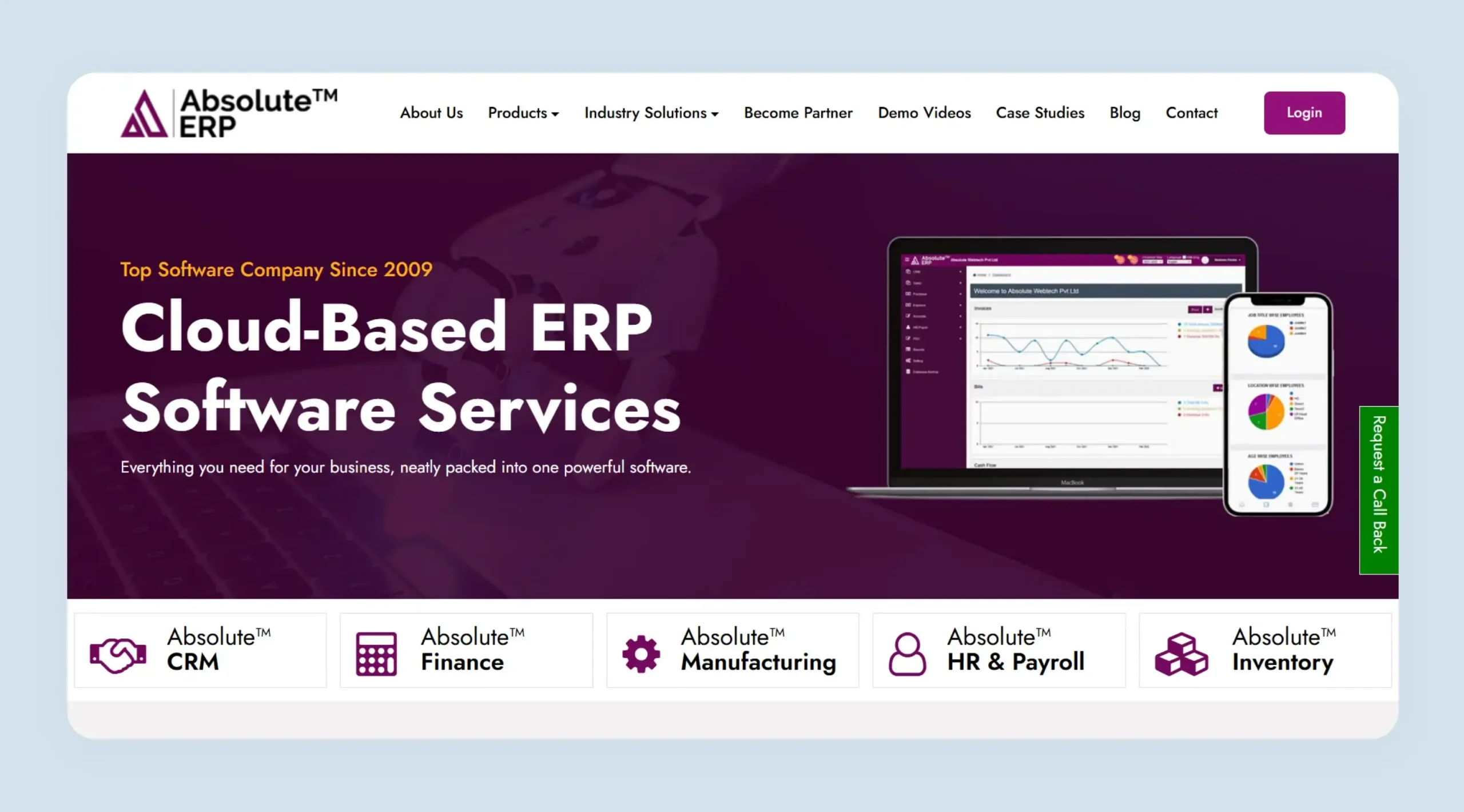 Absolute ERP cloud home page