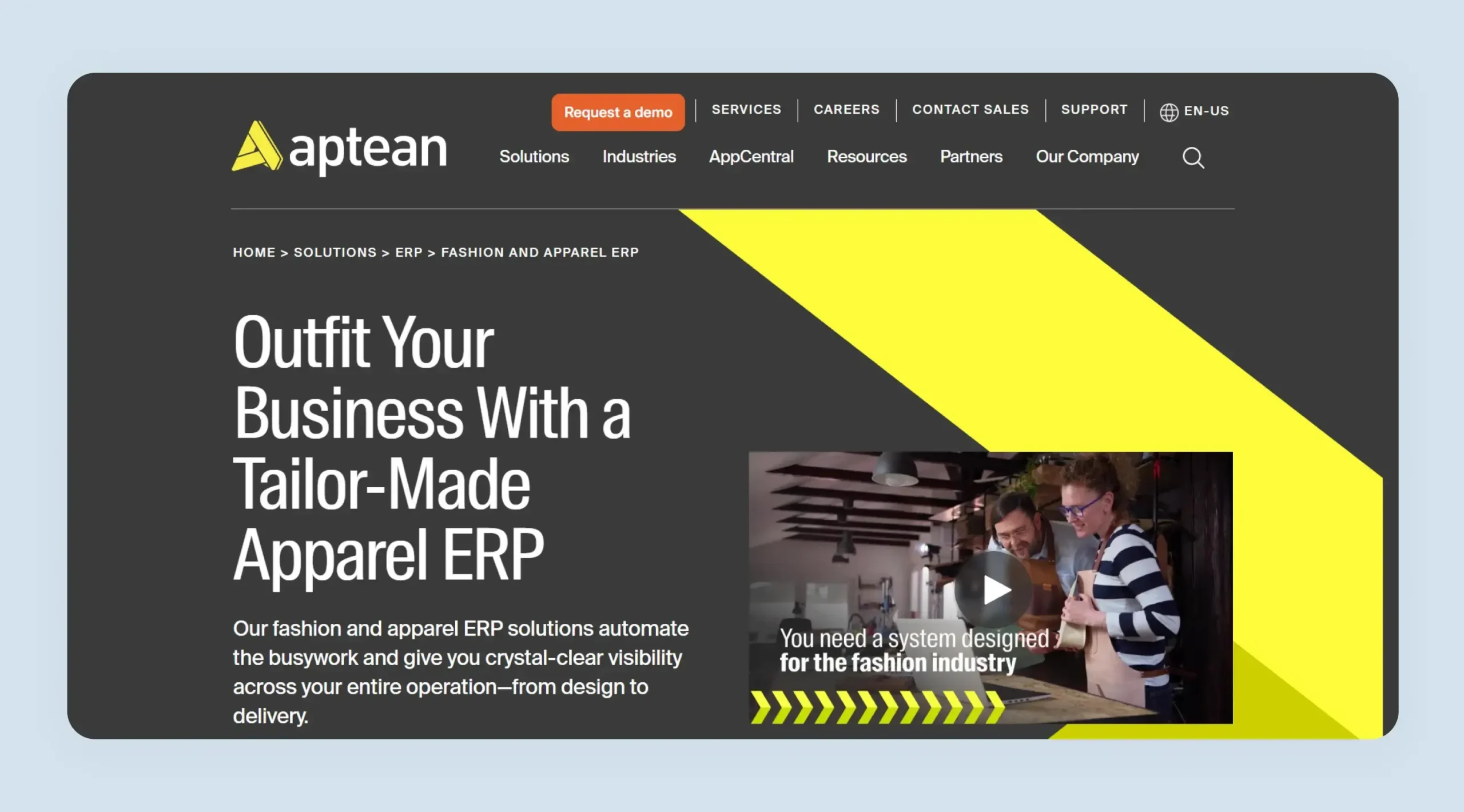 Aptean Apparel ERP dashboard showing production planning 