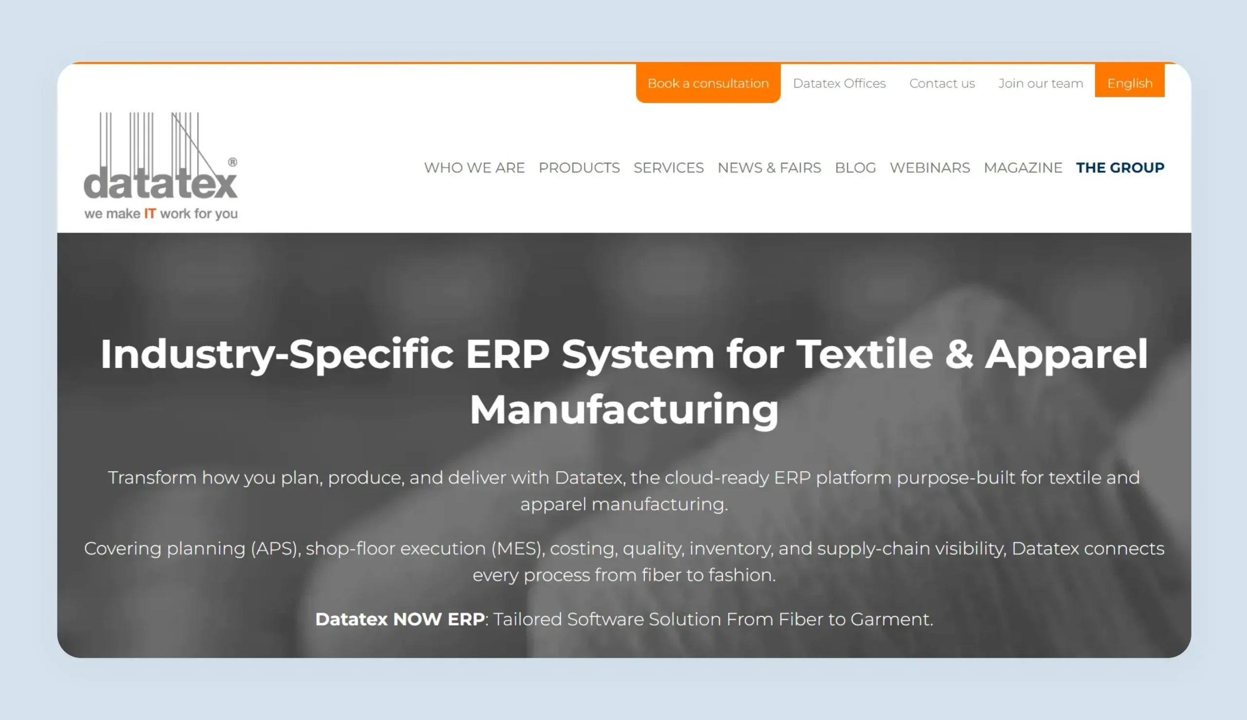 Datatex web-based apparel ERP interface