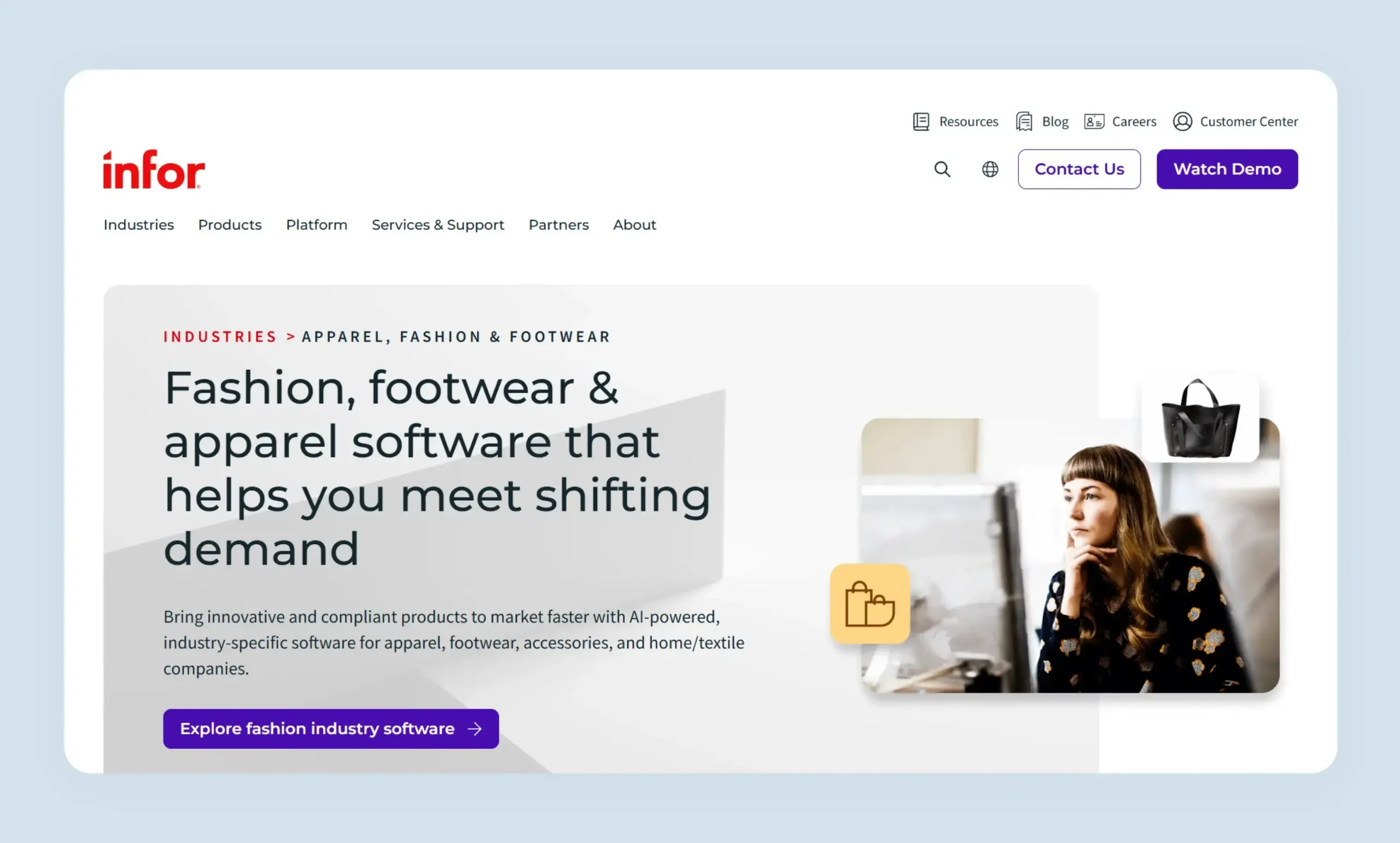Infor Fashion ERP homepage