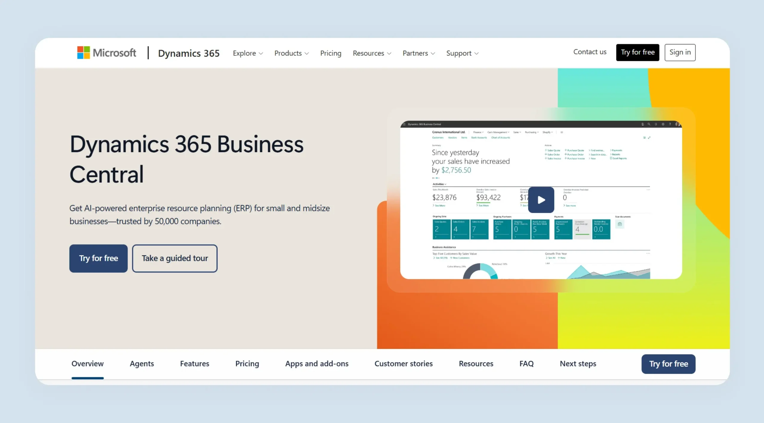 Microsoft Dynamics 365 Business Central website
