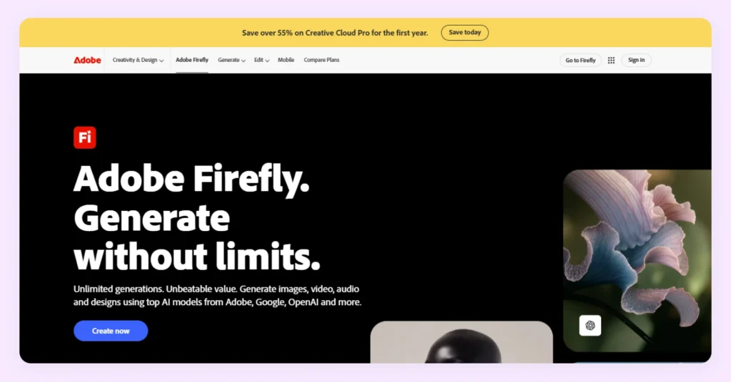 Adobe Firefly webpage Adobe Firefly webpage