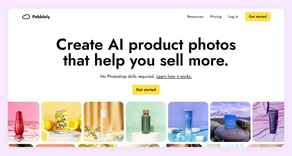 Pebblely homepage Pebblely homepage