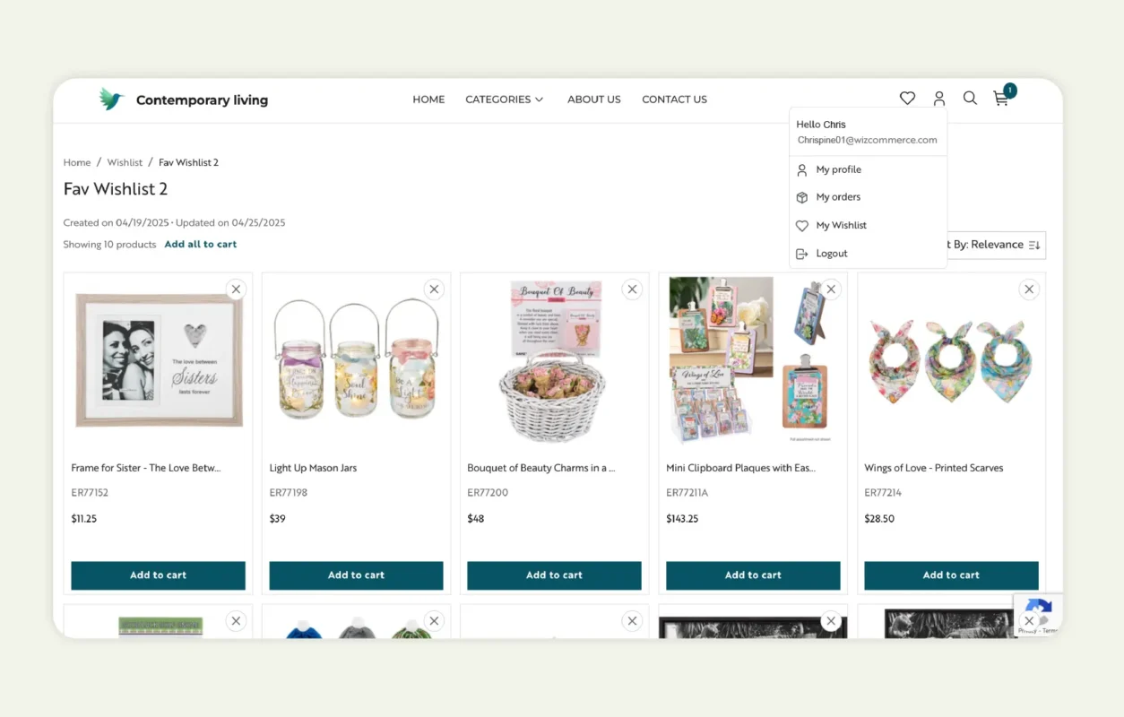 A wishlist created by a retailer A wishlist created by a retailer
