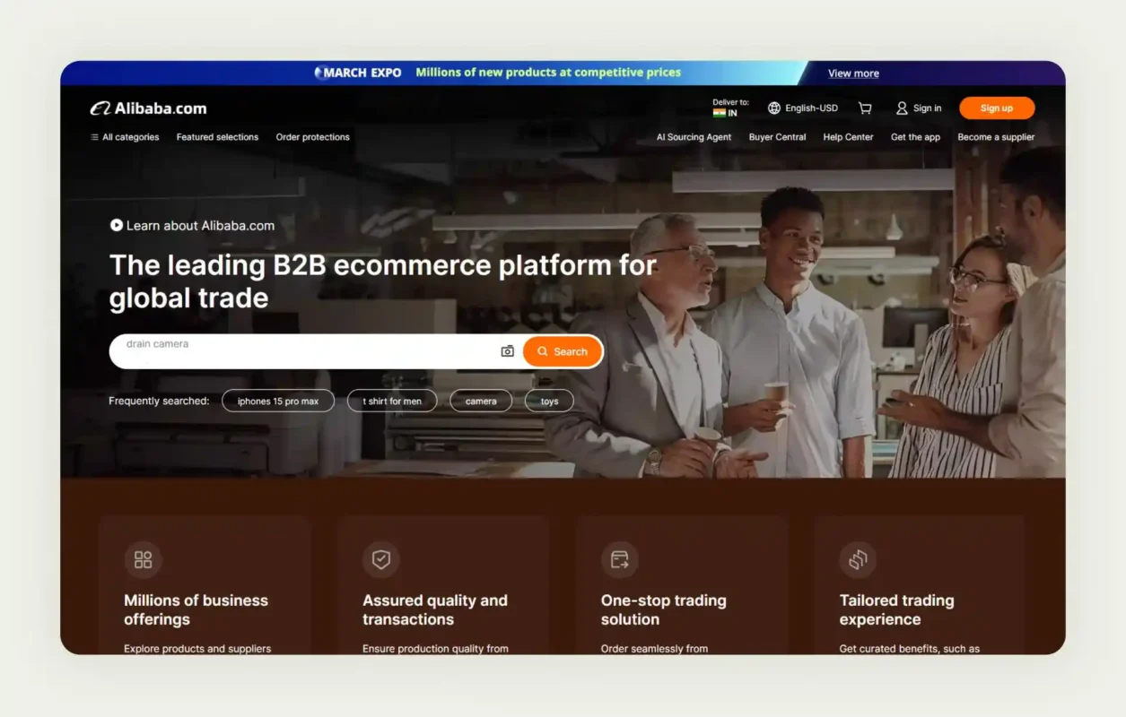 Alibaba B2B marketplace platform connecting global manufacturers