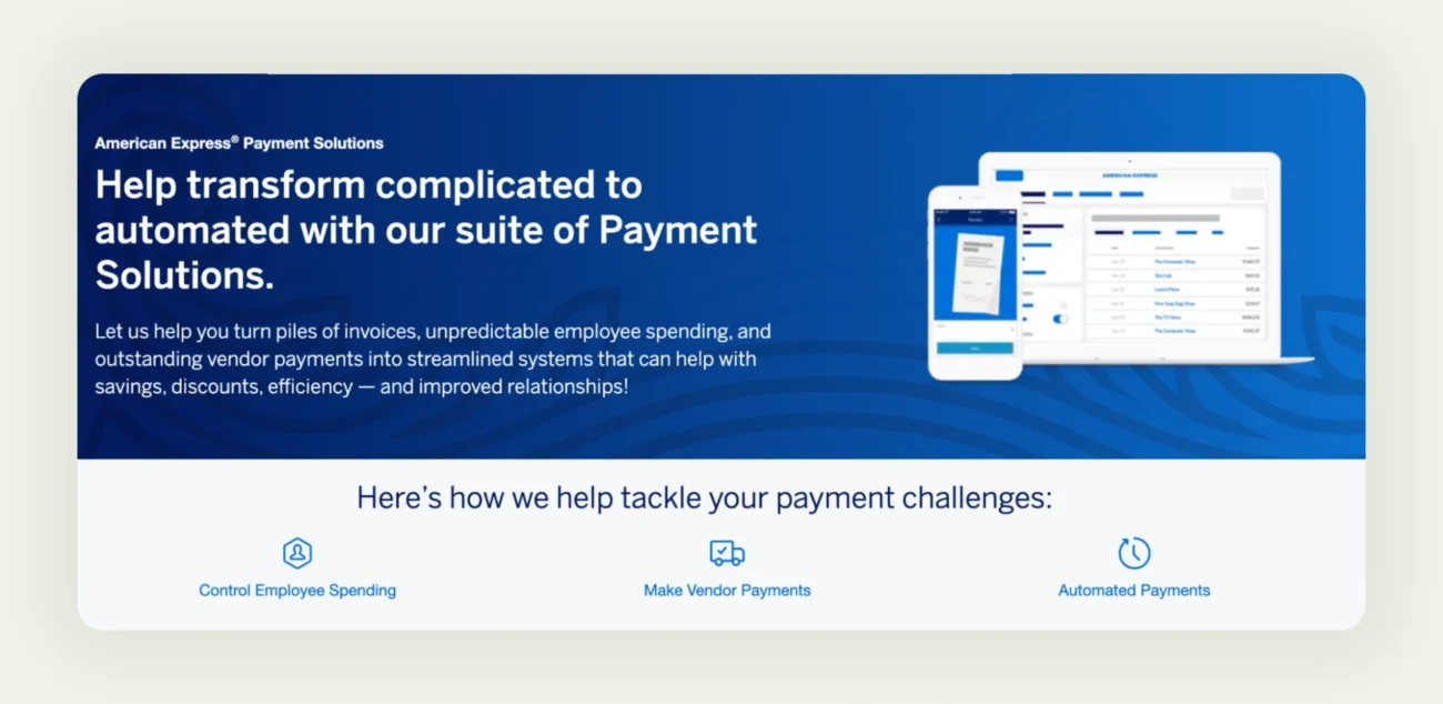 American Express Payment Solutions page American Express Payment Solutions page