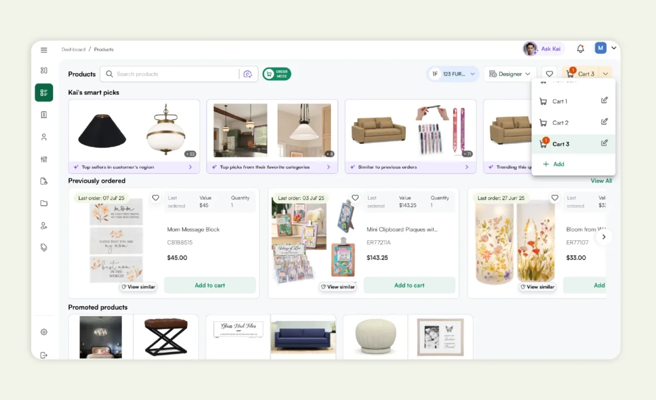 Multi-cart feature of WizCommerce in action