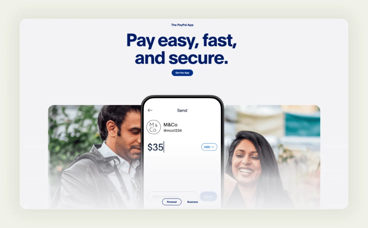 PayPal homepage PayPal homepage