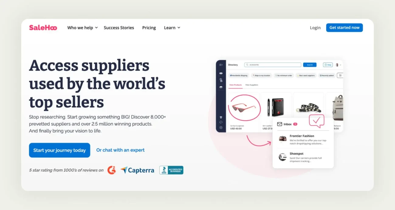 SaleHoo supplier directory platform showing verified wholesale suppliers database interface SaleHoo supplier directory platform showing verified wholesale suppliers database interface