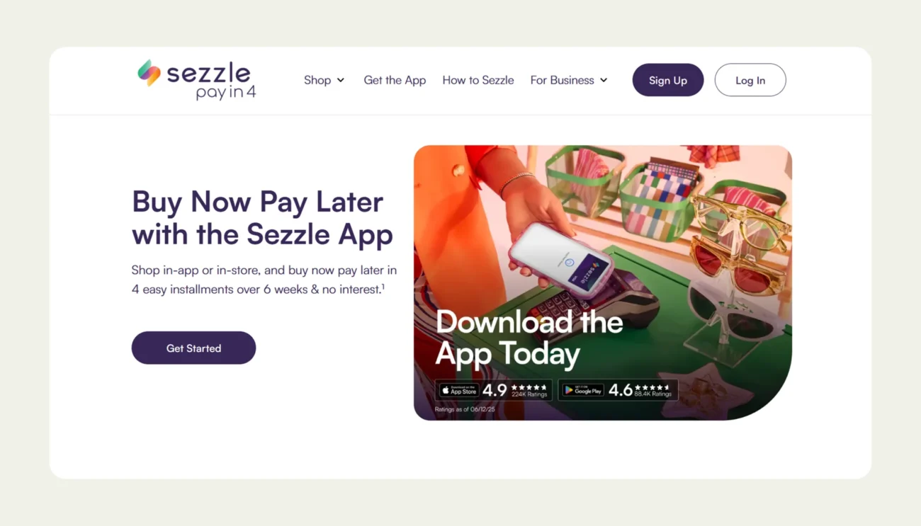 Sezzle homepage