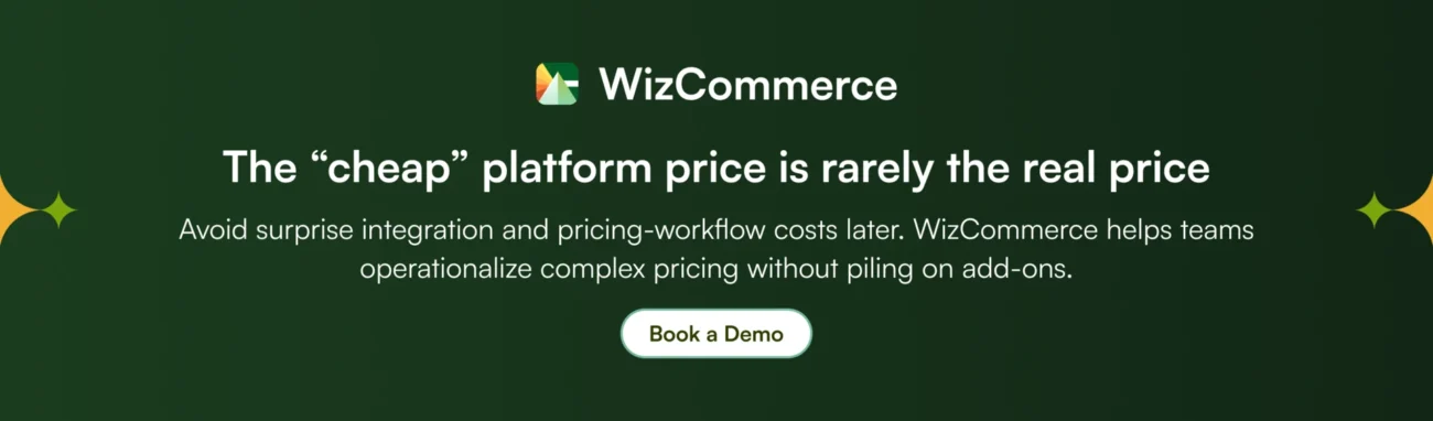 WizCommerce avoids hidden B2B ecommerce platform costs with predictable pricing operations. WizCommerce avoids hidden B2B ecommerce platform costs with predictable pricing operations.