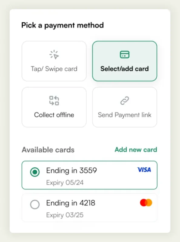 WizPay checkout screen with secure card storage and multiple payment options. WizPay checkout screen with secure card storage and multiple payment options.