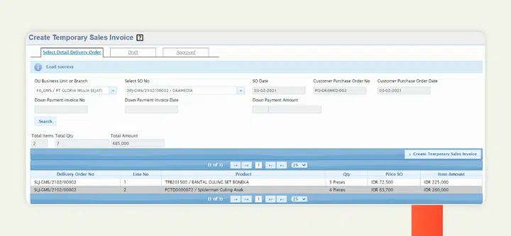 invoice as temporary sales order&nbsp;