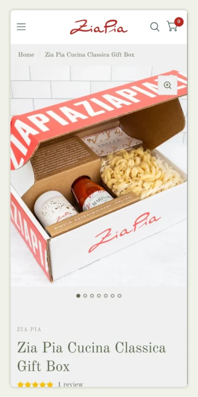 mobile view of Zia Pia’s ecommerce PDP&nbsp;