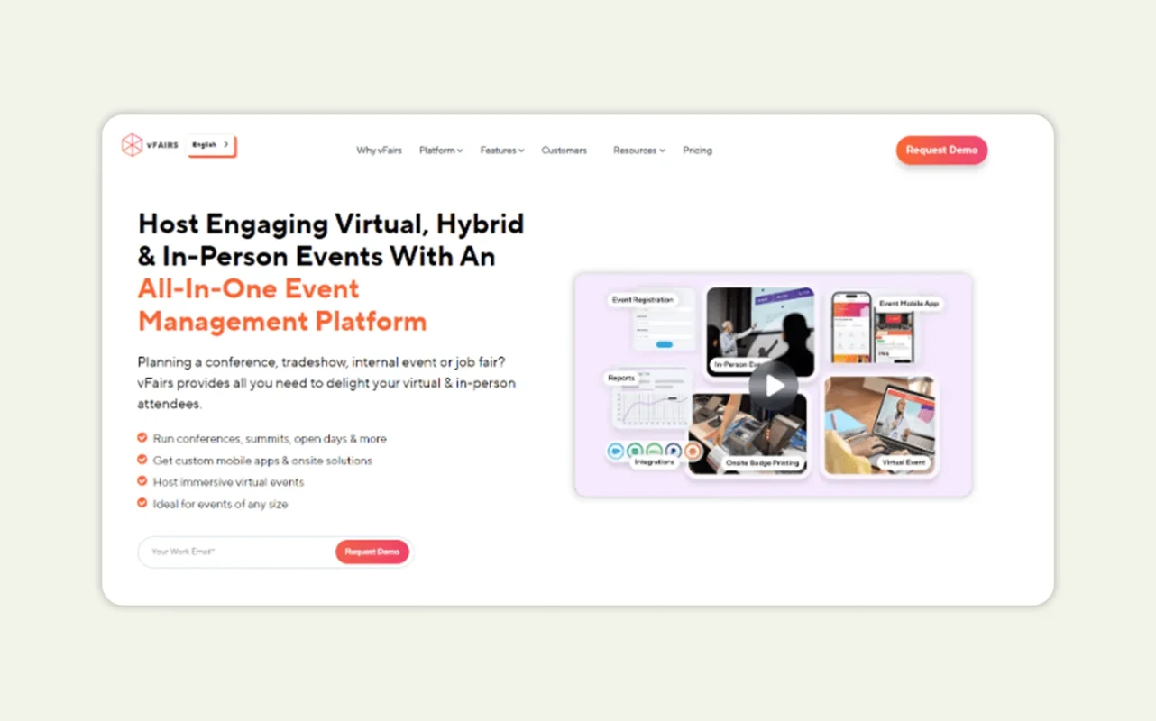 vFairs event management platform for virtual, hybrid, and in-person lead capture
