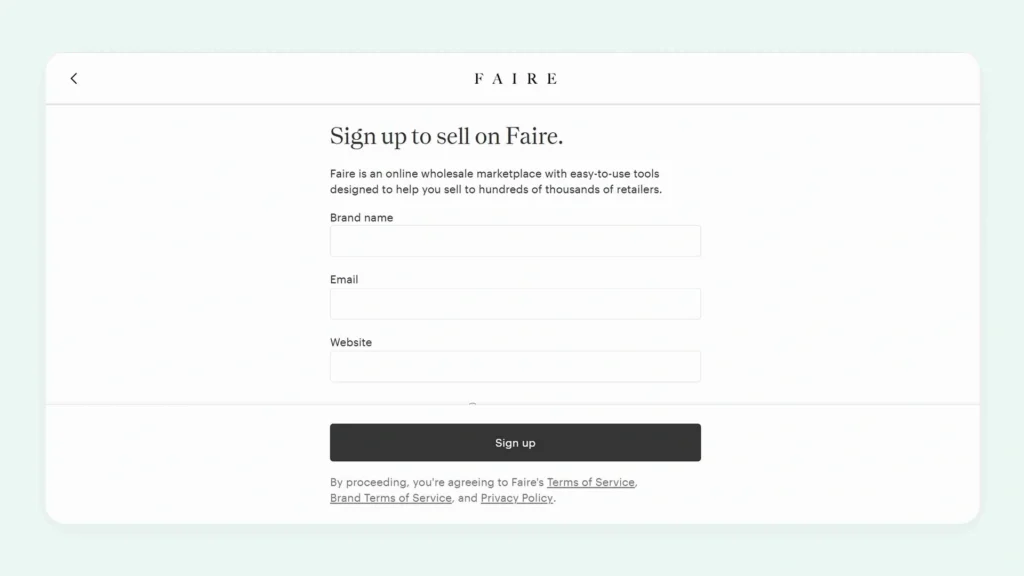 Application form of Faire