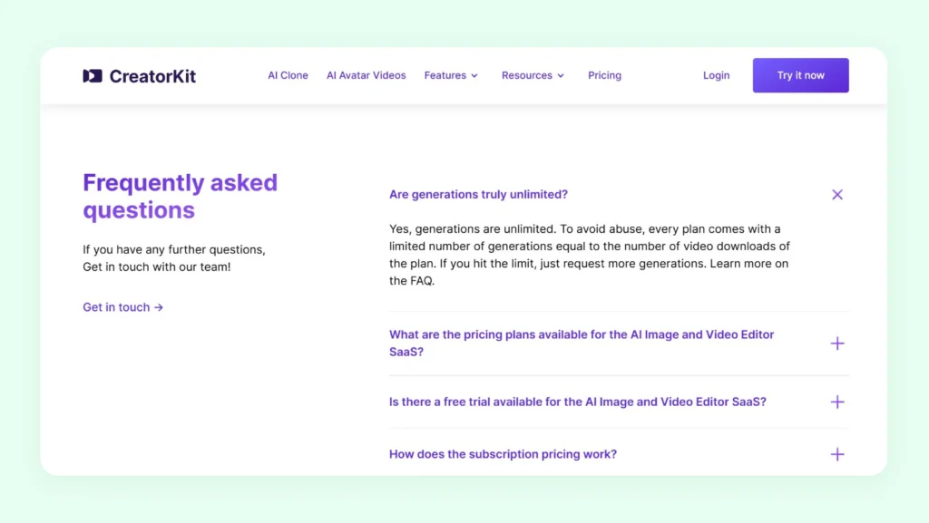 FAQ section of CreatorKit FAQ section of CreatorKit