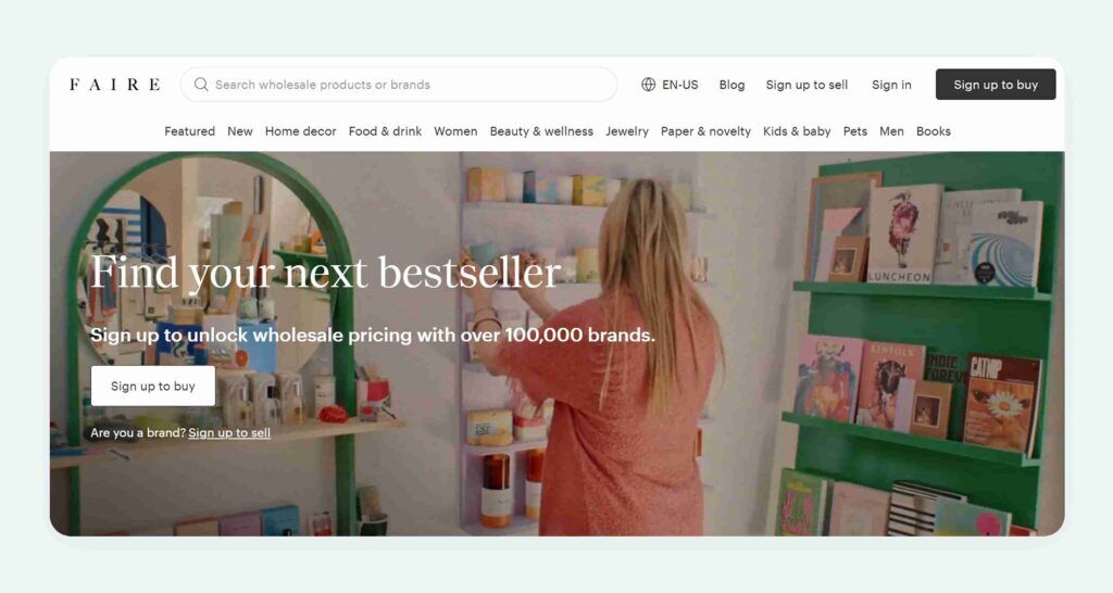Home page of Faire