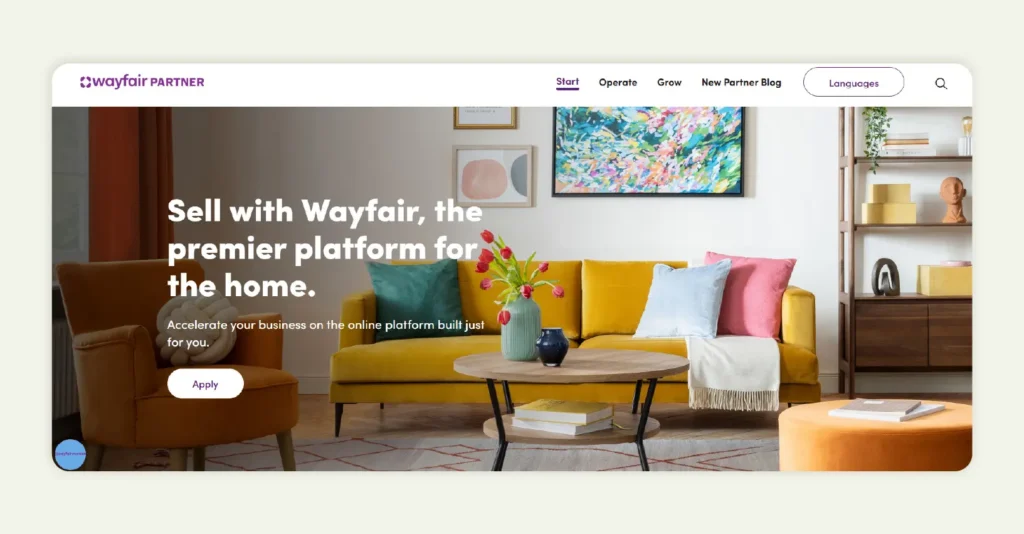  Home page of Wayfair Partner