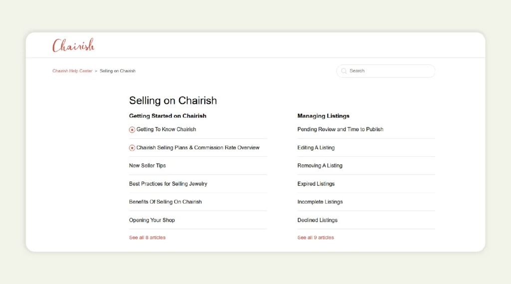  Home page of selling on Chairish