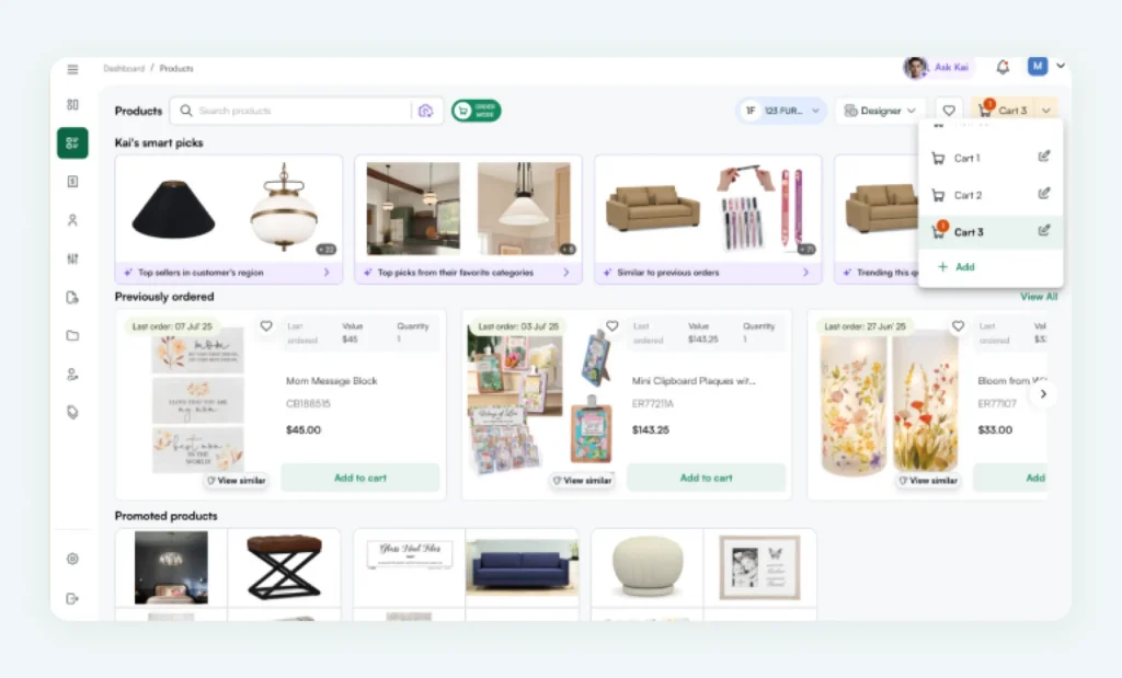 Multi-cart feature of WizCommerce in action