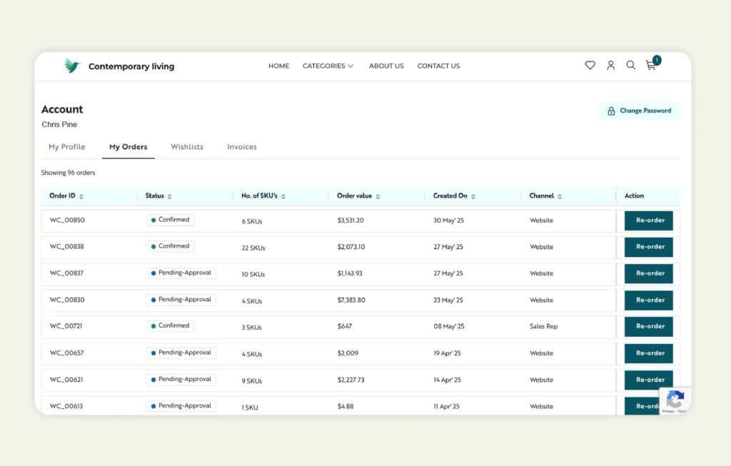 One click reordering function for repeat buyers