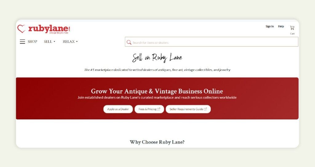  Home page of Sell on Ruby Lane