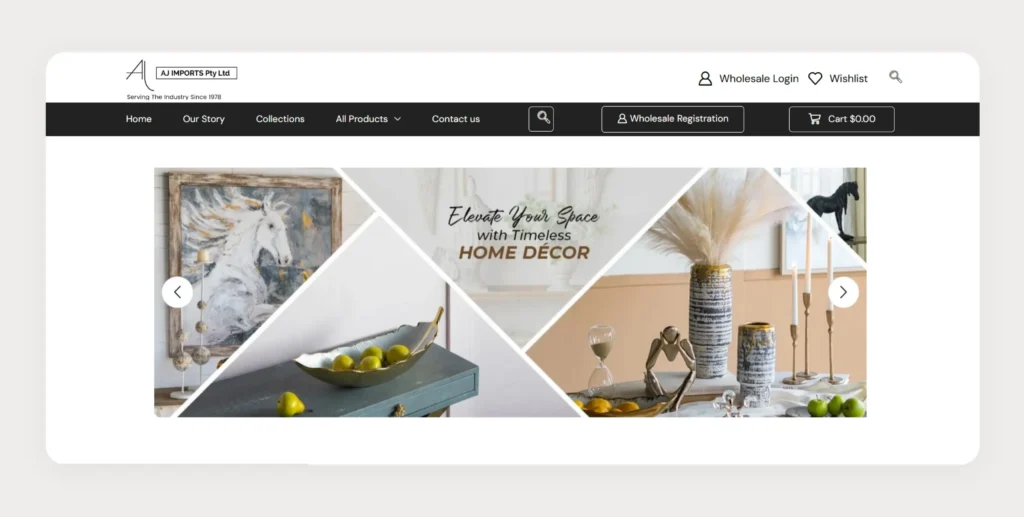 Home page of AJ Imports