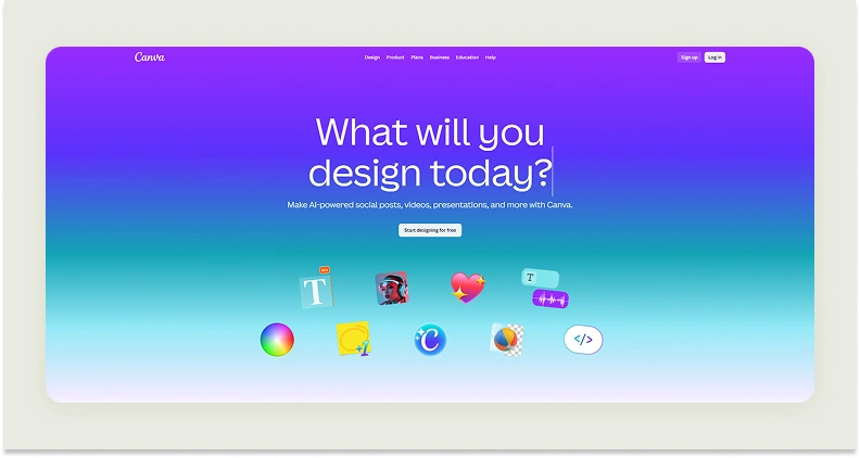 Home page of Canva