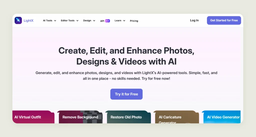  Home page of LightX