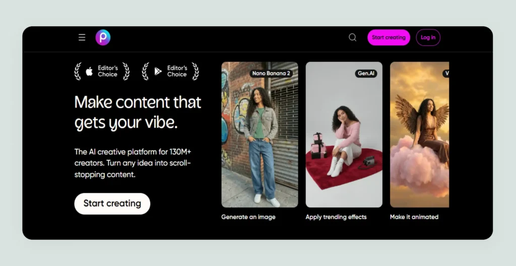  Home page of Picsart
