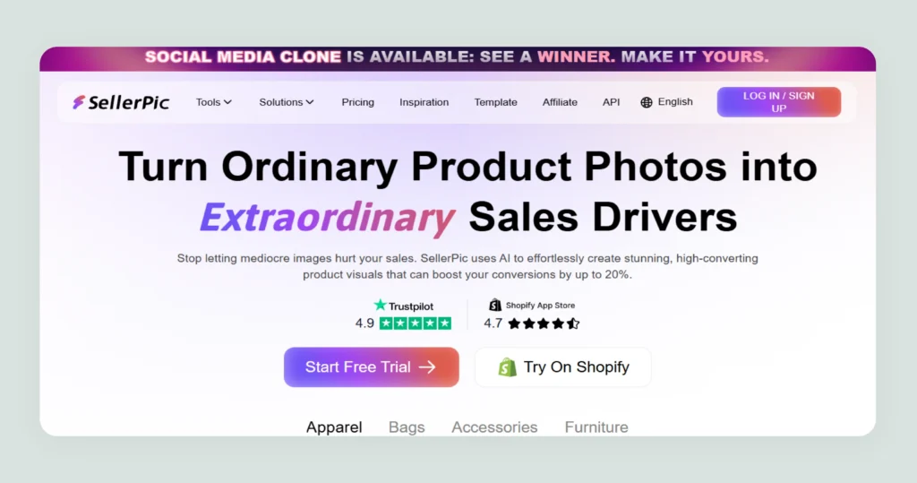 Home page of SellerPic