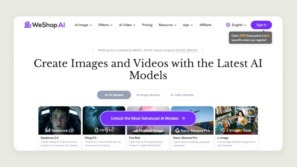 Home page of WeShop AI