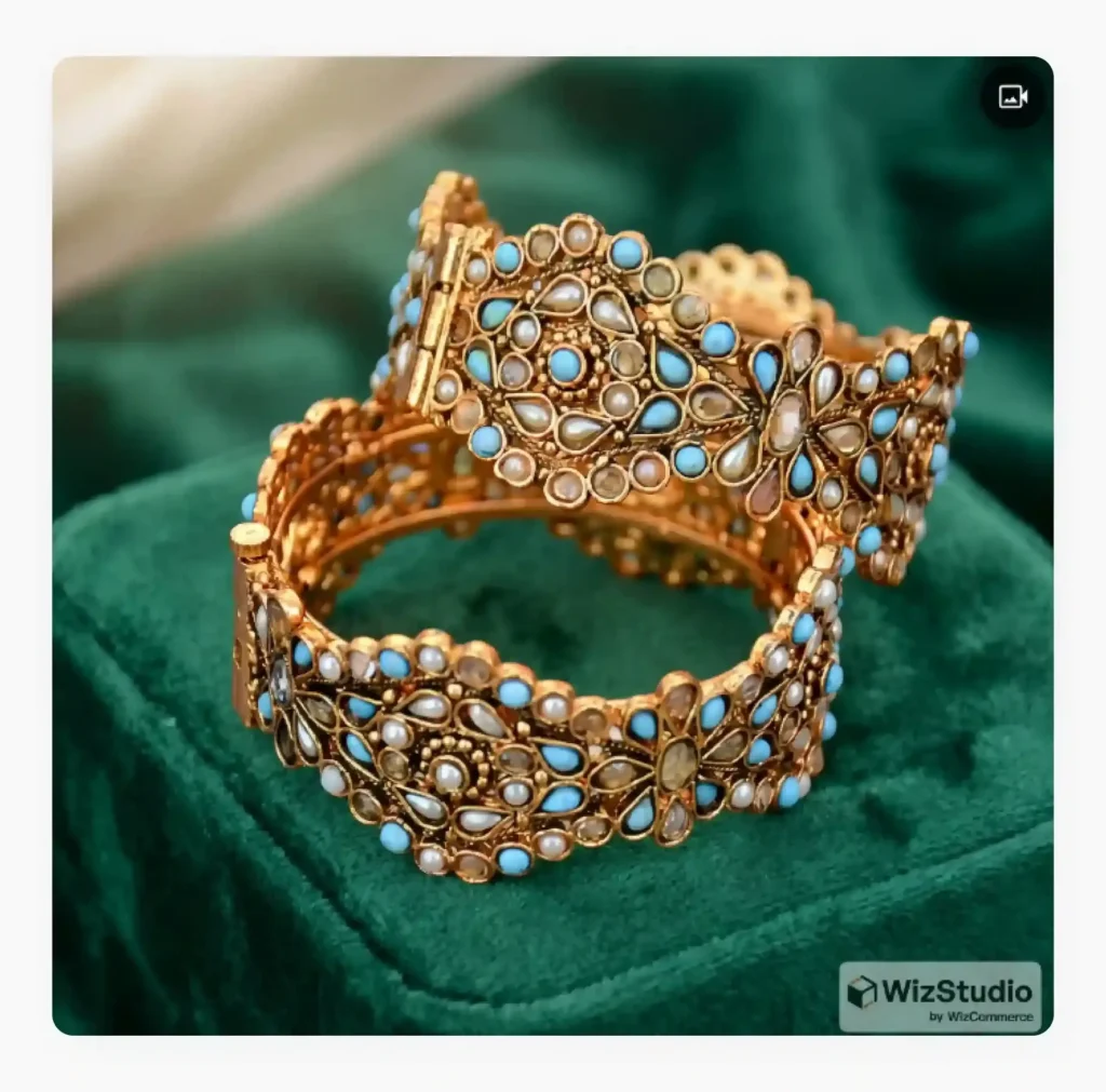 A pair of bangles placed on top of a velvet platform using WizStudio replace background feature A pair of bangles placed on top of a velvet platform using WizStudio replace background feature